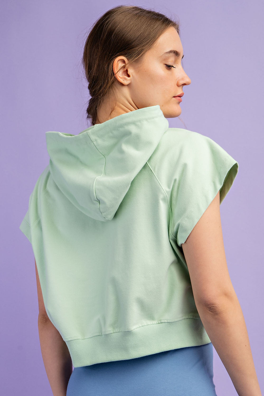 COTTON LYCRA SHORT SLEEVE HOODIE TOP