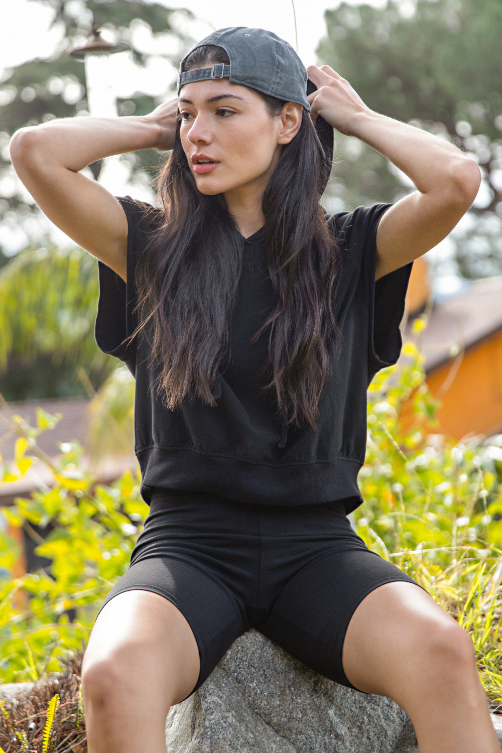 COTTON LYCRA SHORT SLEEVE HOODIE TOP