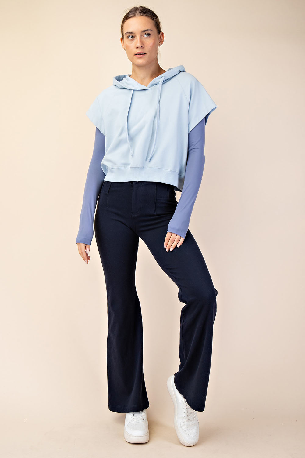 COTTON LYCRA SHORT SLEEVE HOODIE TOP