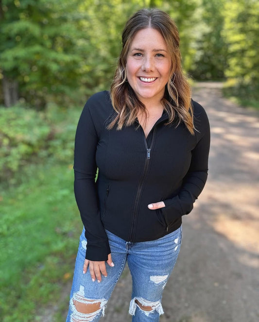 Ribbed Zip Up - Black