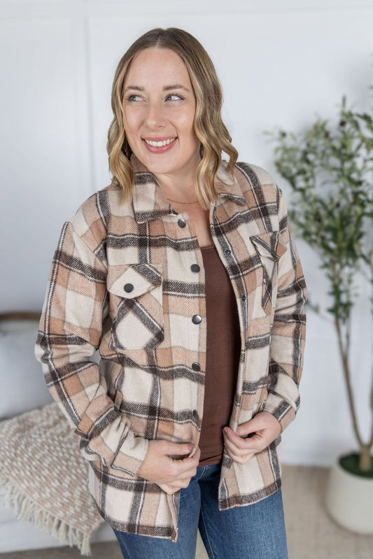 Norah Plaid Shacket - Beige Mix Plaid