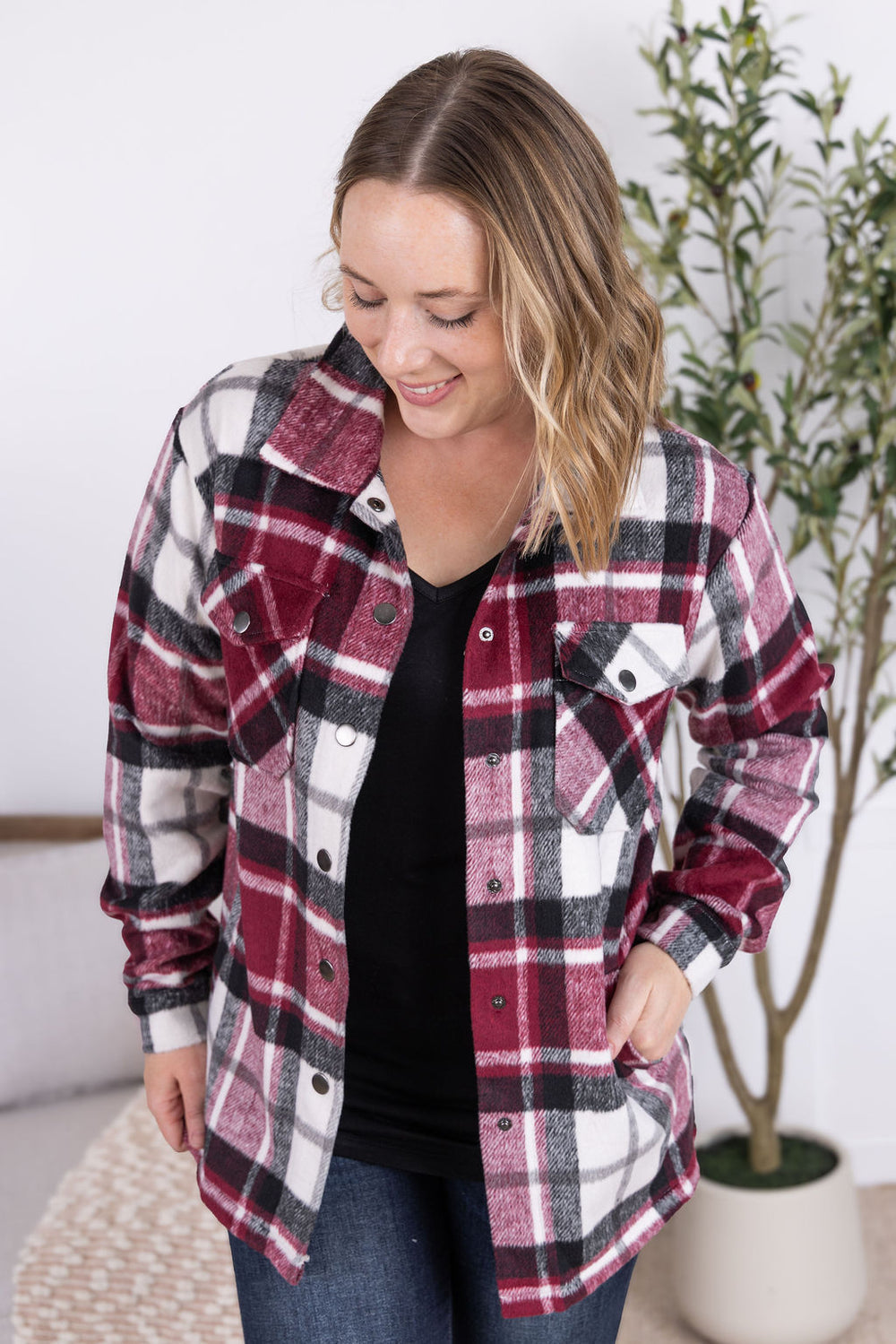 Norah Plaid Shacket - Merlot Mix *Online Exclusive*