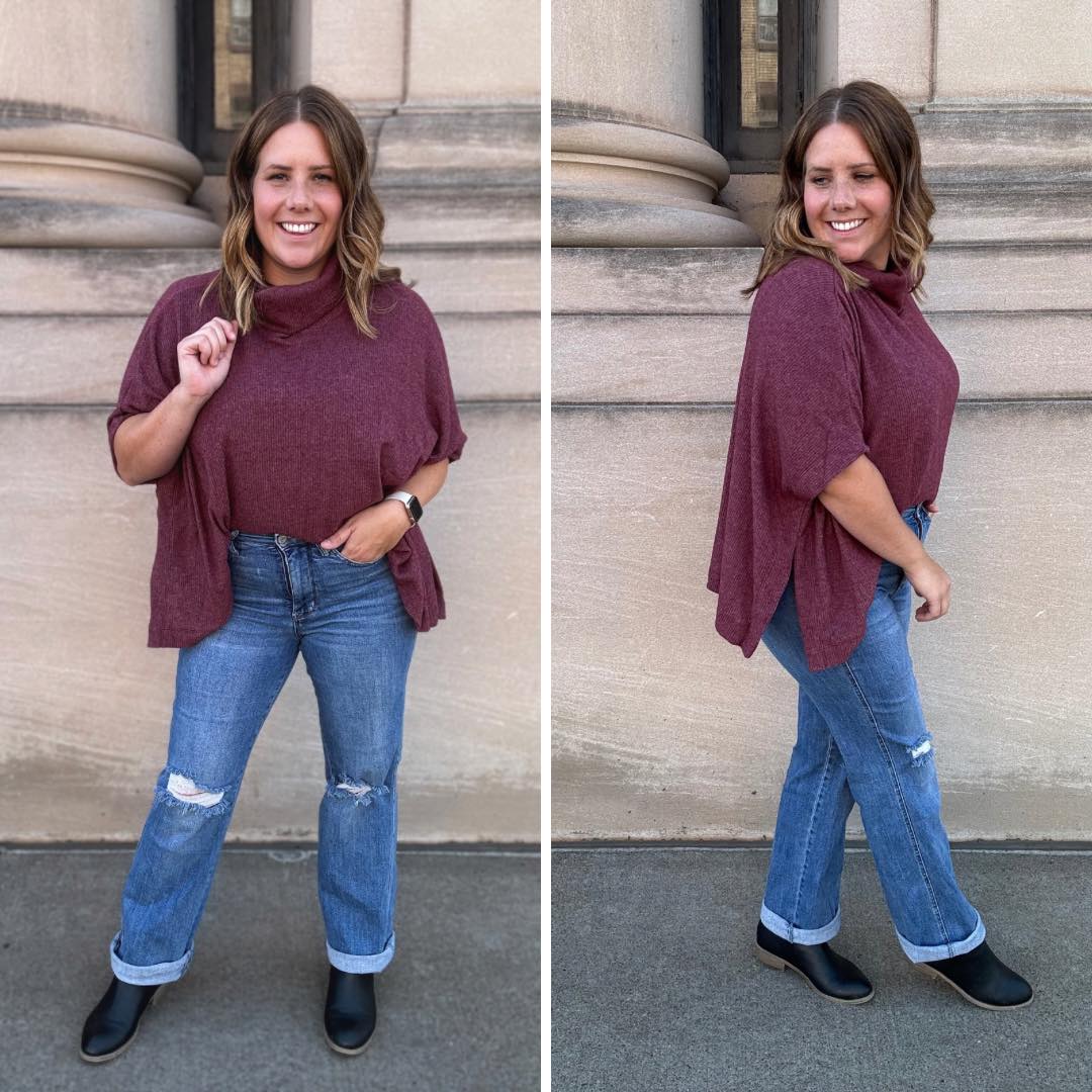 SHORT SLEEVE COWL NECK SWEATER