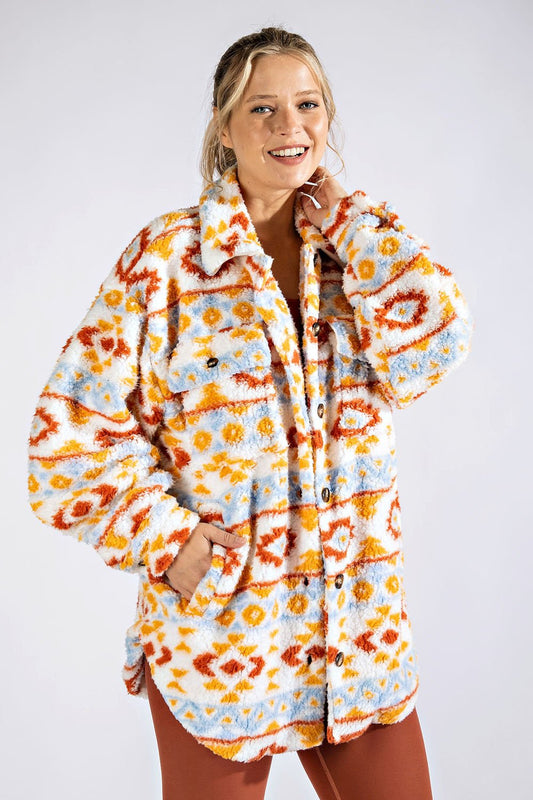 AZTEC SHERPA PRINT JACKET - 1