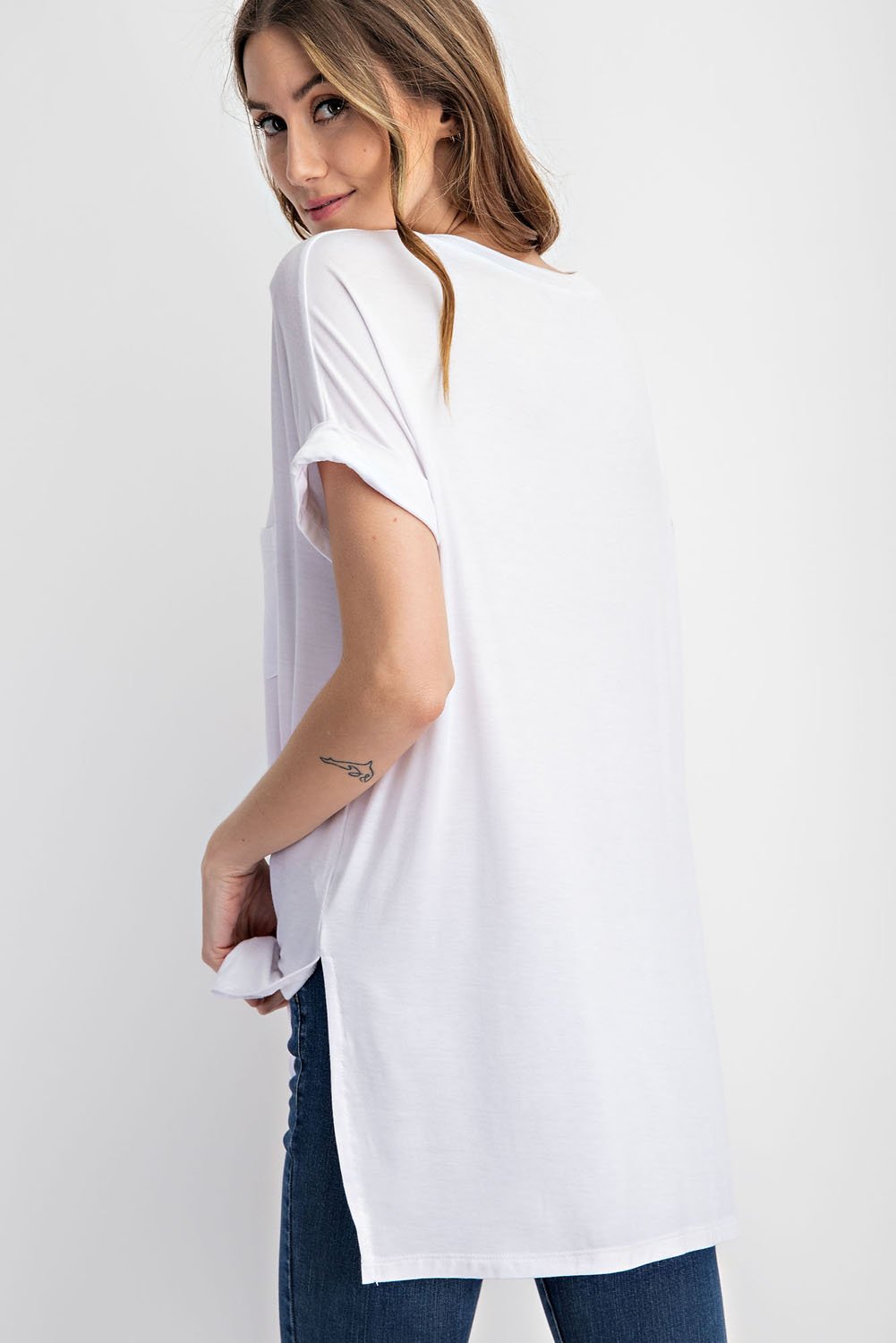 V NECK BASIC HIGH-LOW HEM TOP - 2