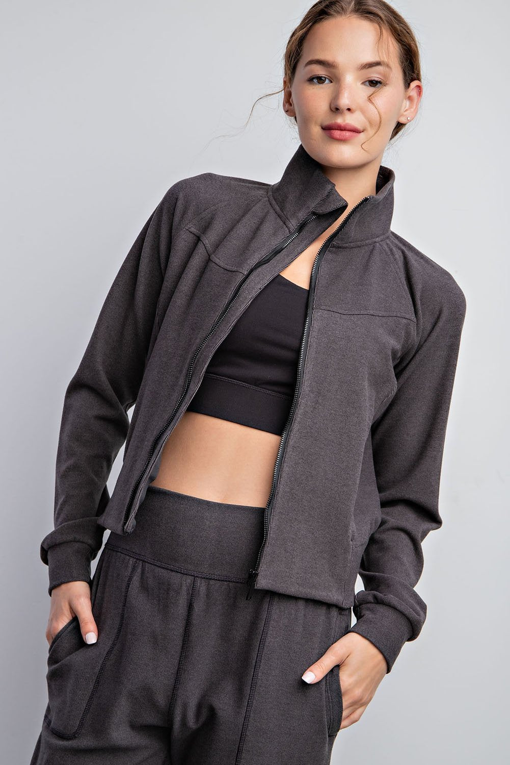 RIB BRUSHED CROPPED JACKET - 3