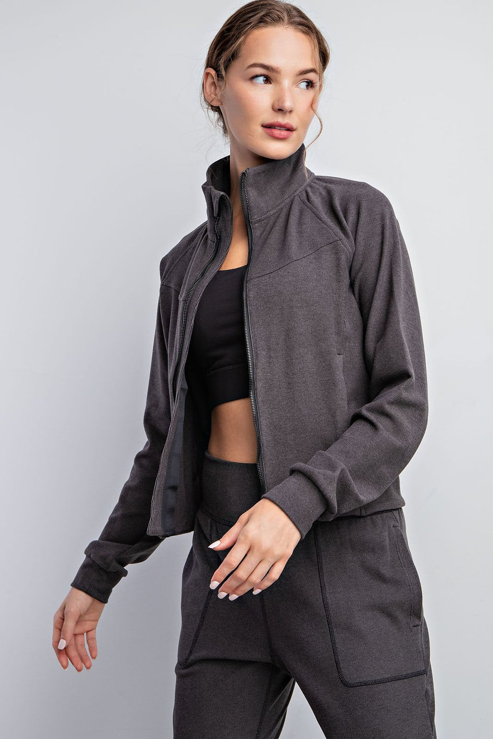 RIB BRUSHED CROPPED JACKET - 1