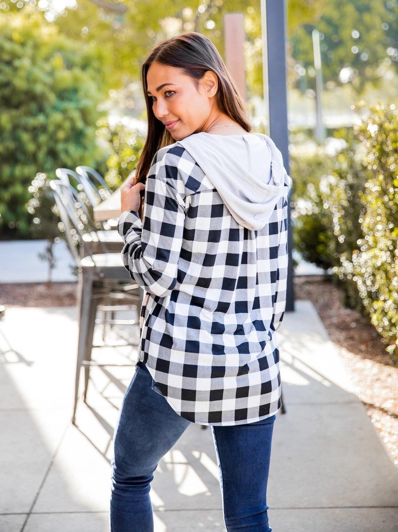 PLAID PARTY HOODED BUTTON UP - 2