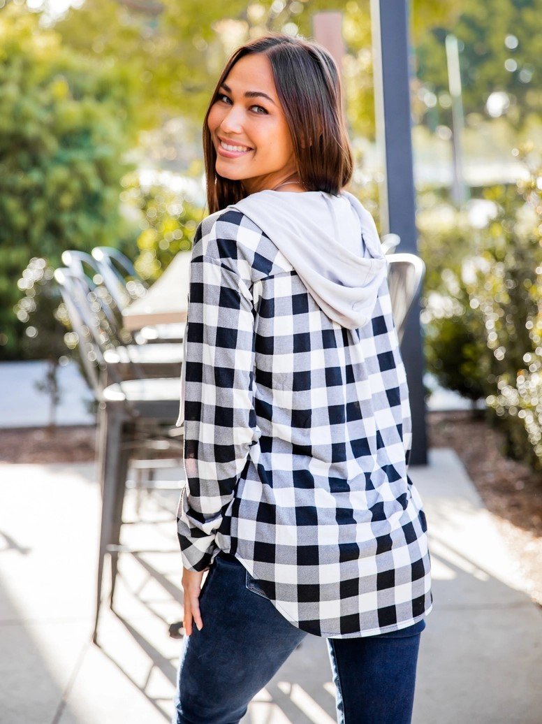 PLAID PARTY HOODED BUTTON UP - 3