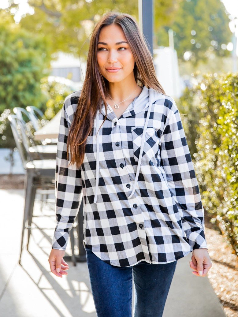 PLAID PARTY HOODED BUTTON UP - 1