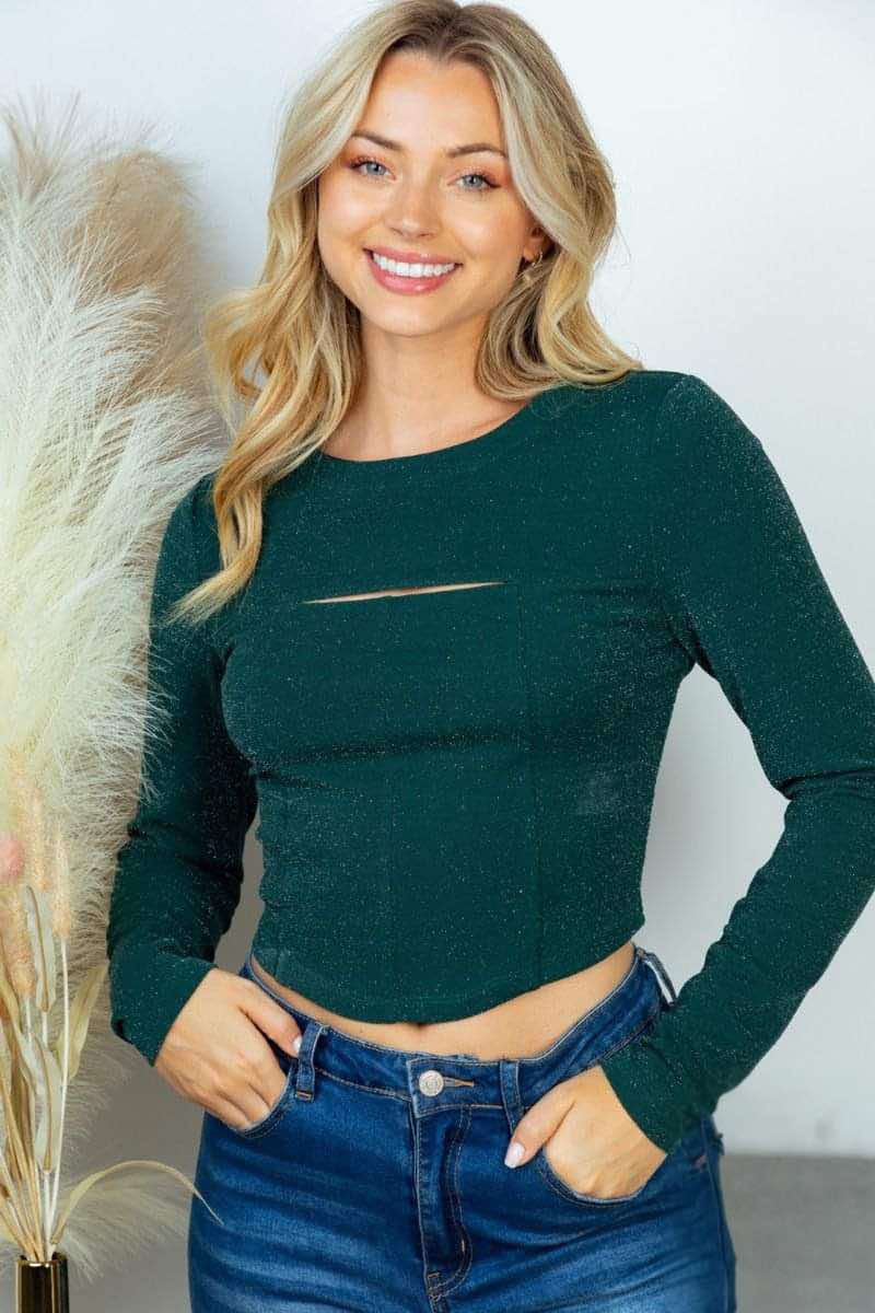 Forest Shimmer Crop Long Sleeve Top - 1