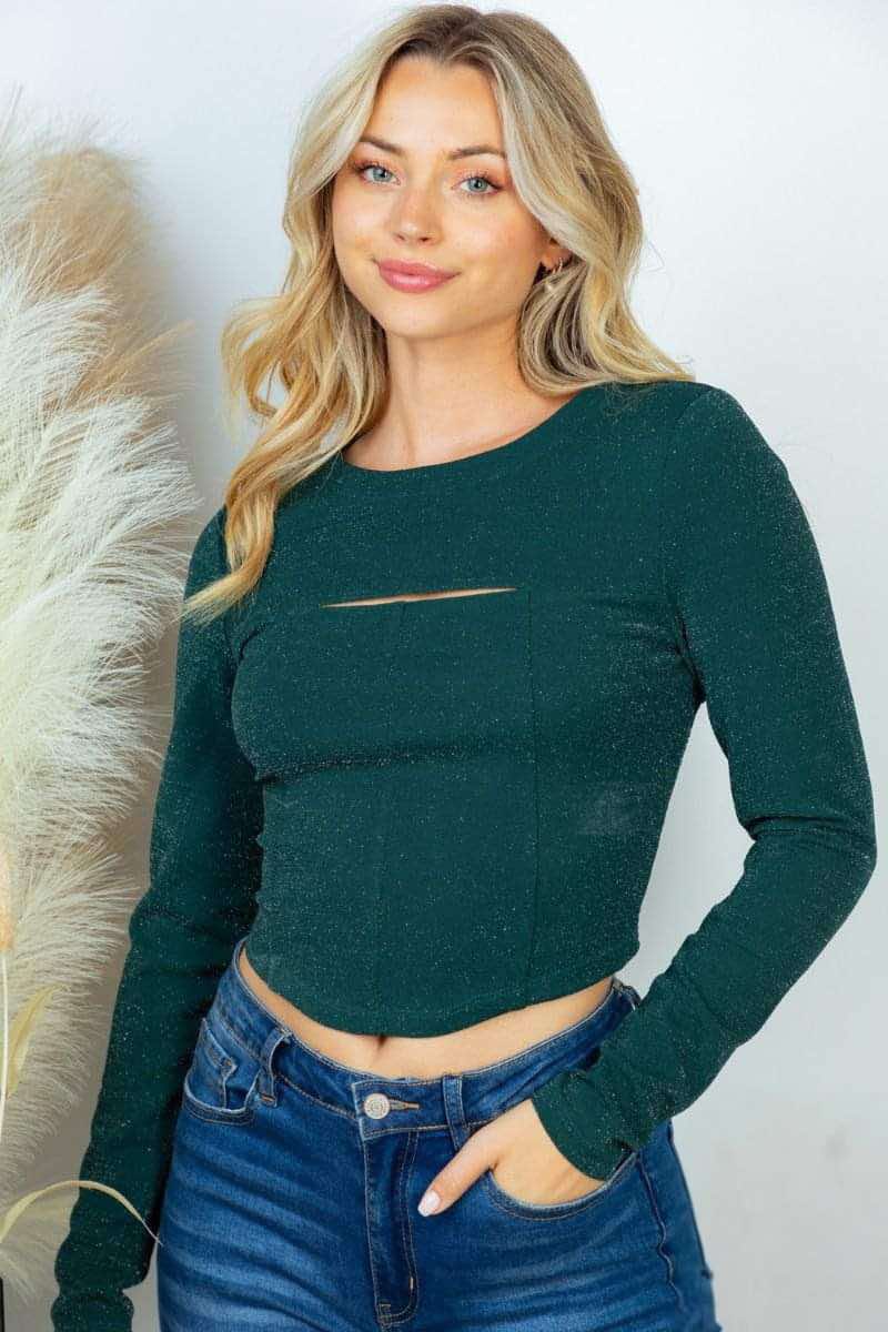 Forest Shimmer Crop Long Sleeve Top - 5