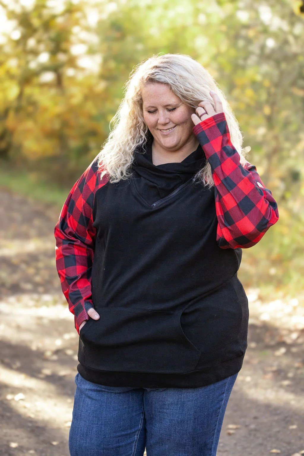 Zoey ZipCowl - Black and Buffalo Plaid - 5