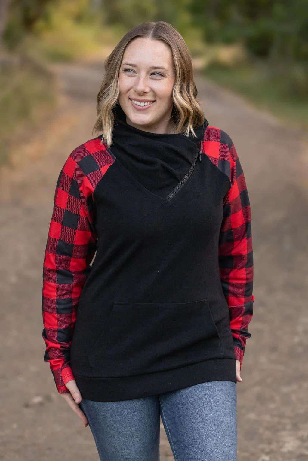 Zoey ZipCowl - Black and Buffalo Plaid - 6