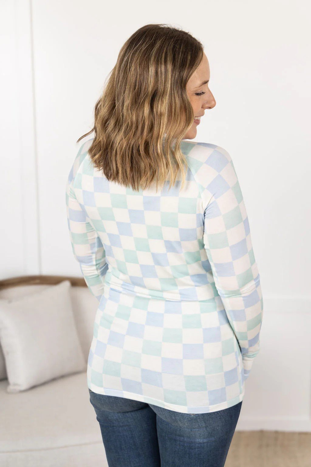 Blair Long Sleeve Top - Blue and Mint Checker - 6