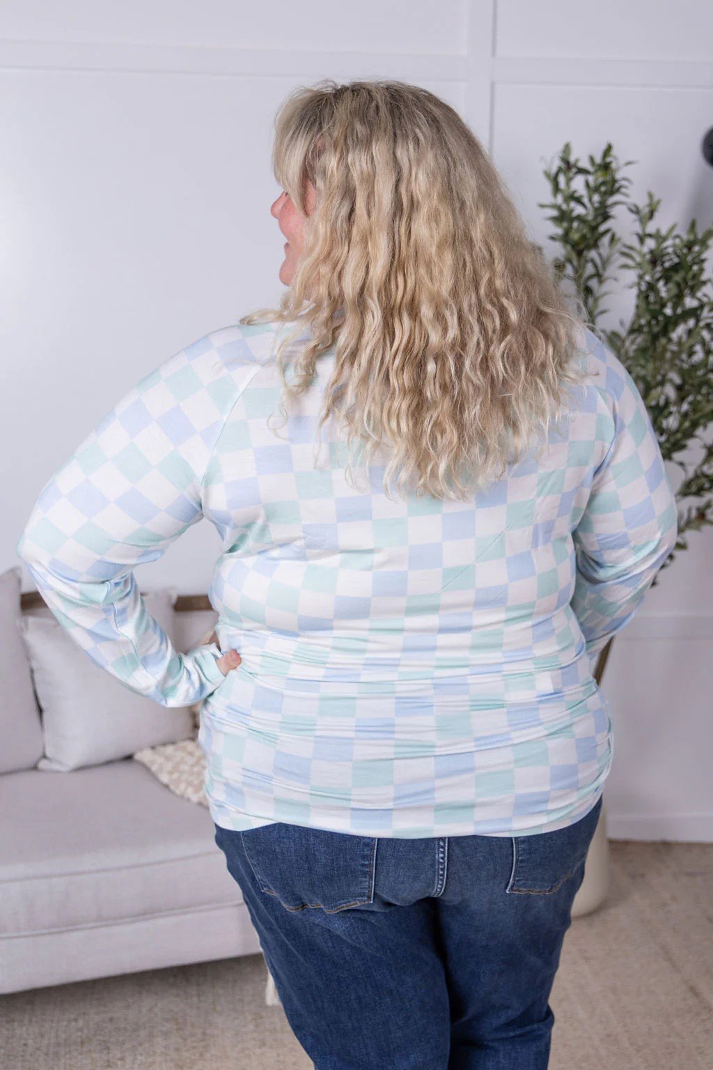 Blair Long Sleeve Top - Blue and Mint Checker - 5