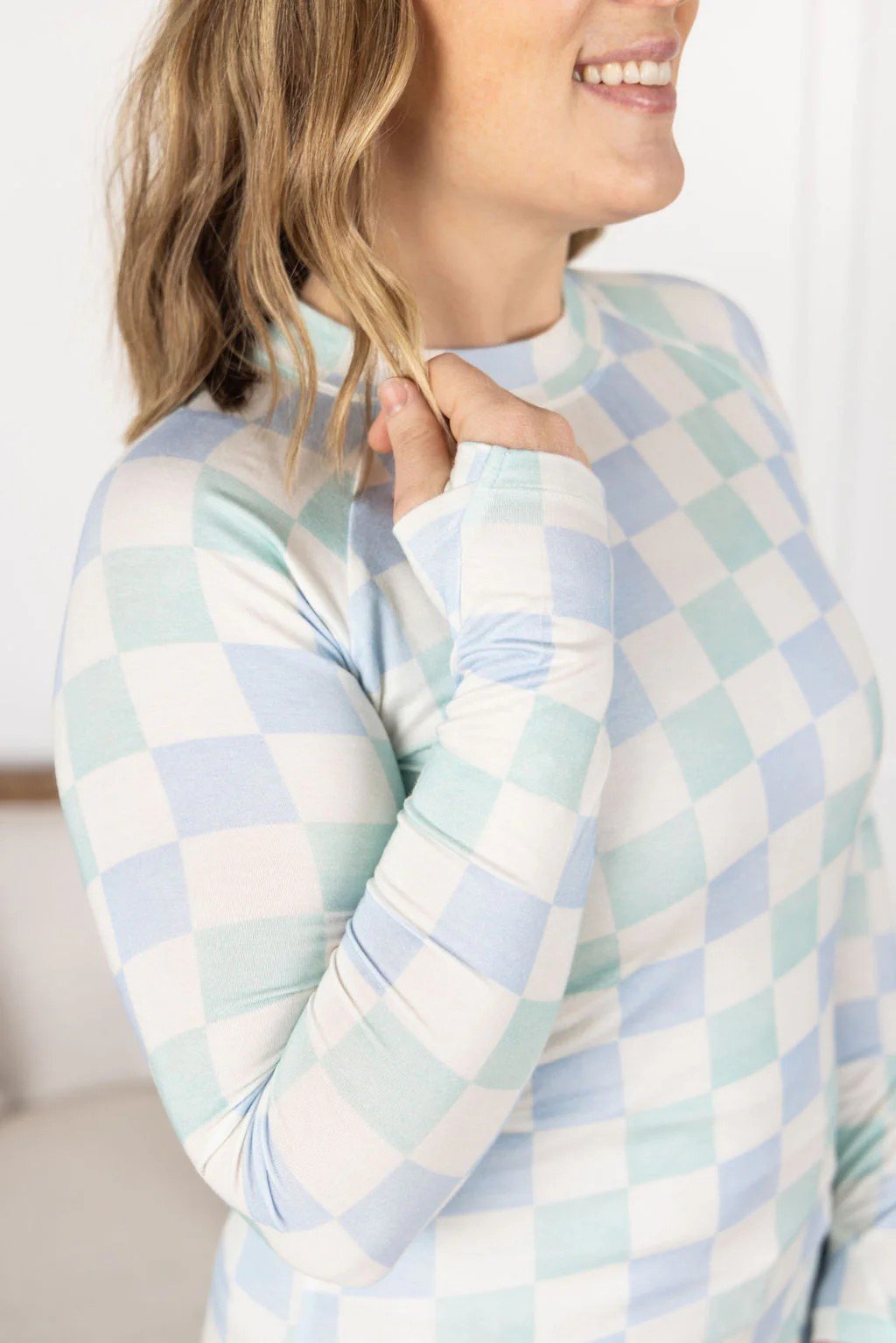 Blair Long Sleeve Top - Blue and Mint Checker - 7