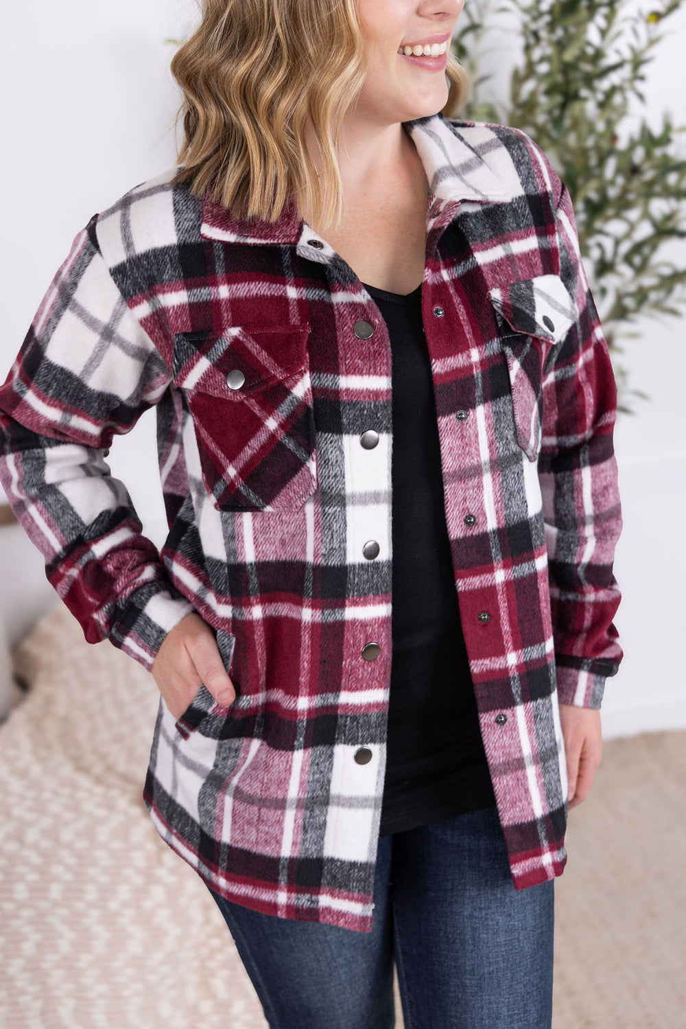 Norah Plaid Shacket - Merlot Mix *Online Exclusive*