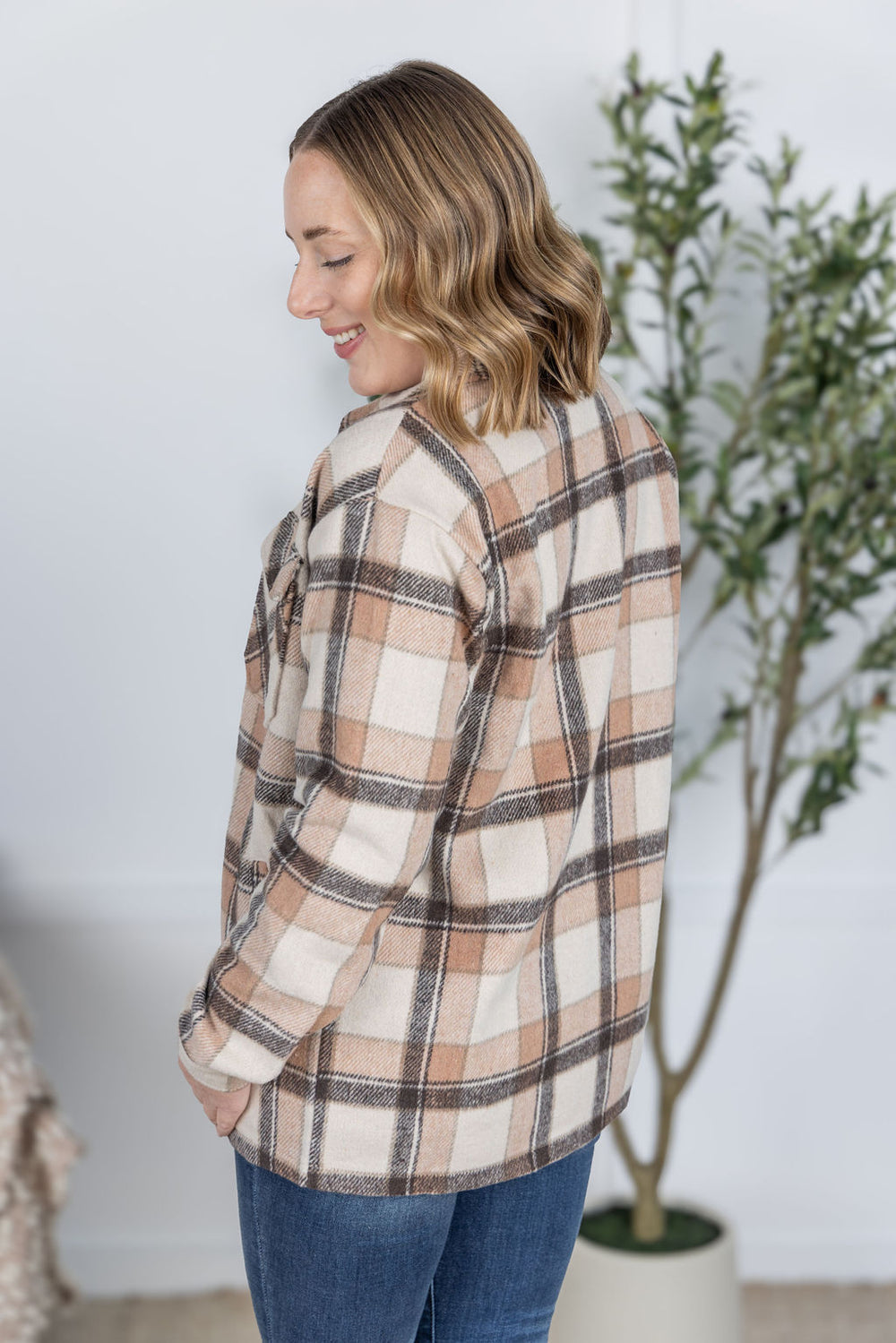 Norah Plaid Shacket - Beige Mix Plaid