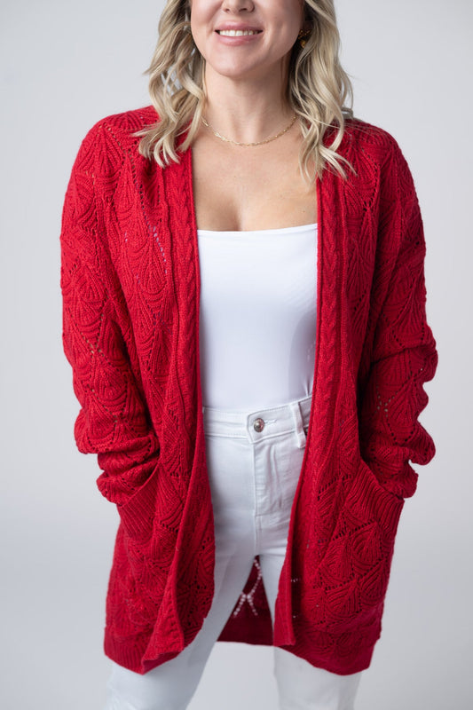 Open Knit Cardigan - Red