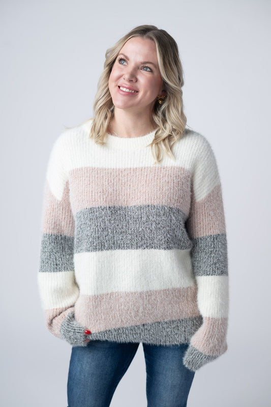 Cozy Block Sweater - Pink and Grey *Online Exclusive