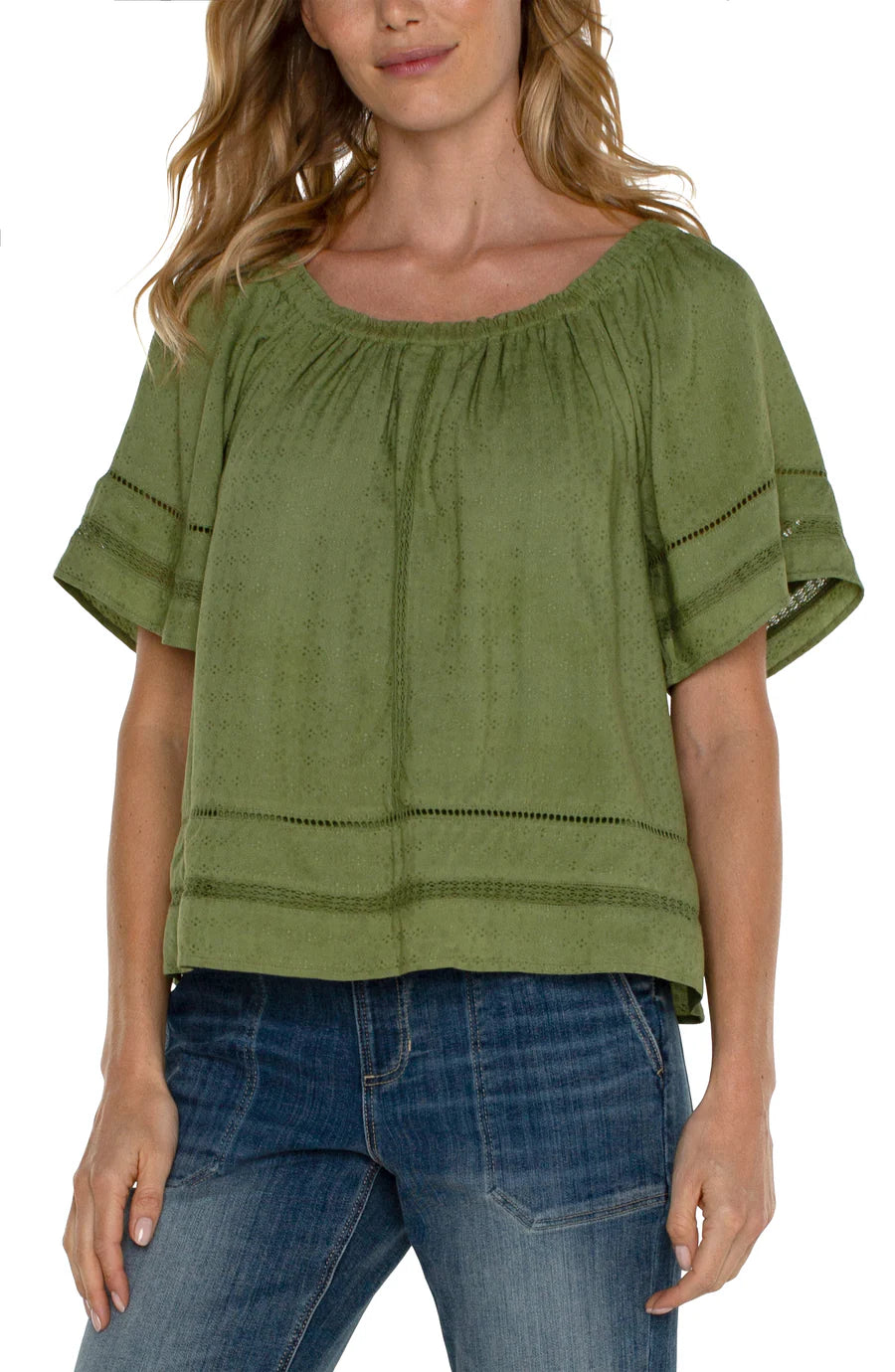 Cropped Bell Sleeve Woven Top