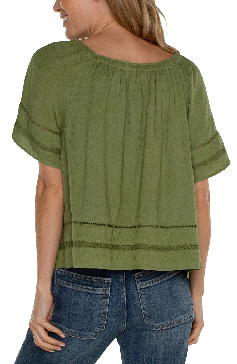 Cropped Bell Sleeve Woven Top