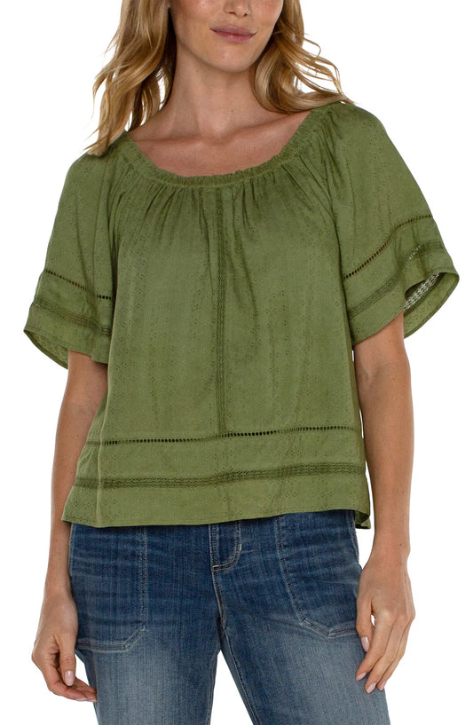 Cropped Bell Sleeve Woven Top