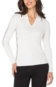 Liverpool white collared sweater with black stripe