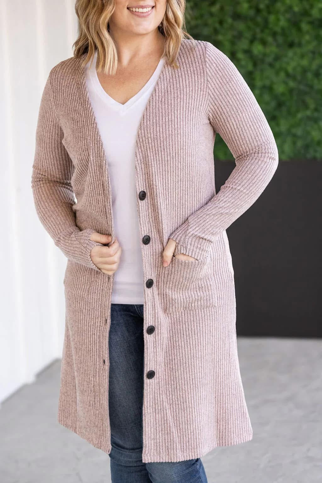 knit Colbie Ribbed Cardigan- Neutral Pink