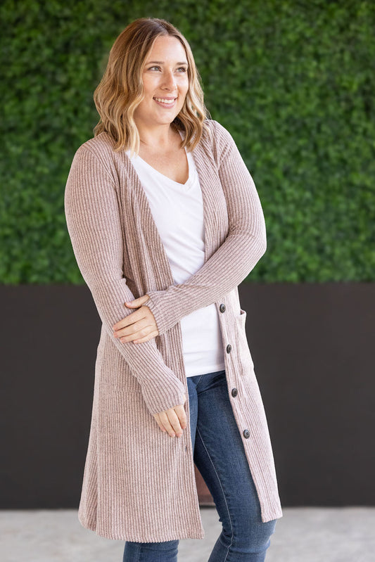 knit Colbie Ribbed Cardigan- Neutral Pink