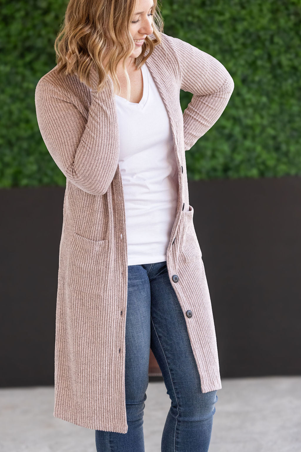 knit Colbie Ribbed Cardigan- Neutral Pink