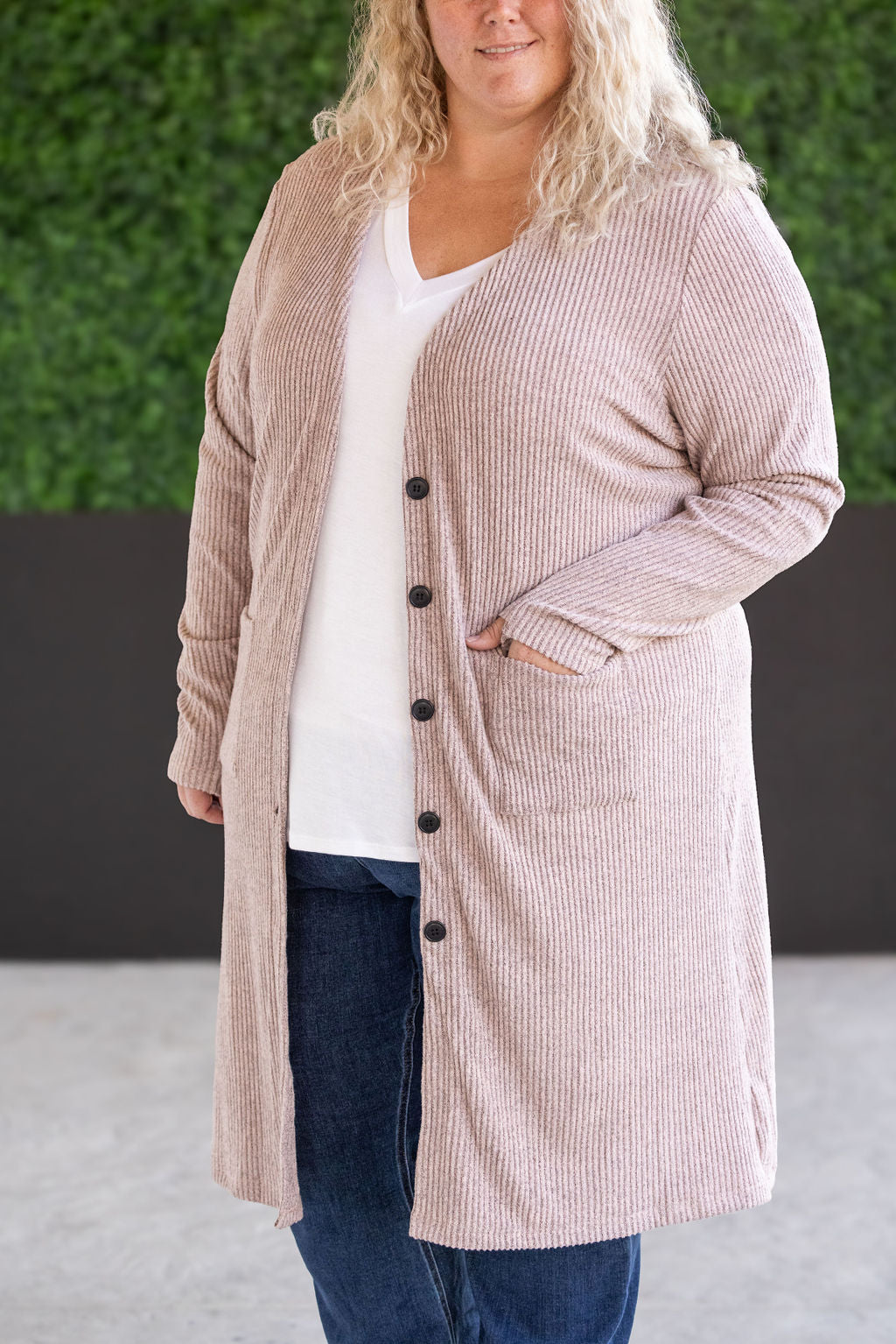 knit Colbie Ribbed Cardigan- Neutral Pink