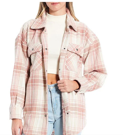 Plaid Print oversized button front Shacket