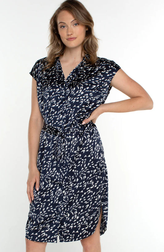 BUTTON FRONT DRESS WITH SELF TIE BELT